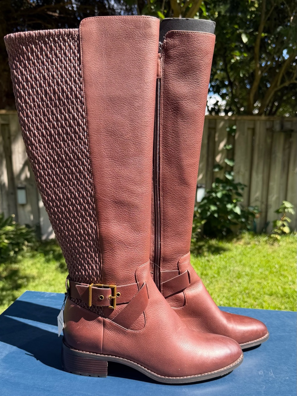 Cole Haan Waterproof Brown Leather Boots – Size 8.5B – Woven Back – New